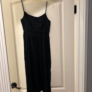Theory Black Linen Blend Midi Dress Size 2 Spaghetti Strap
